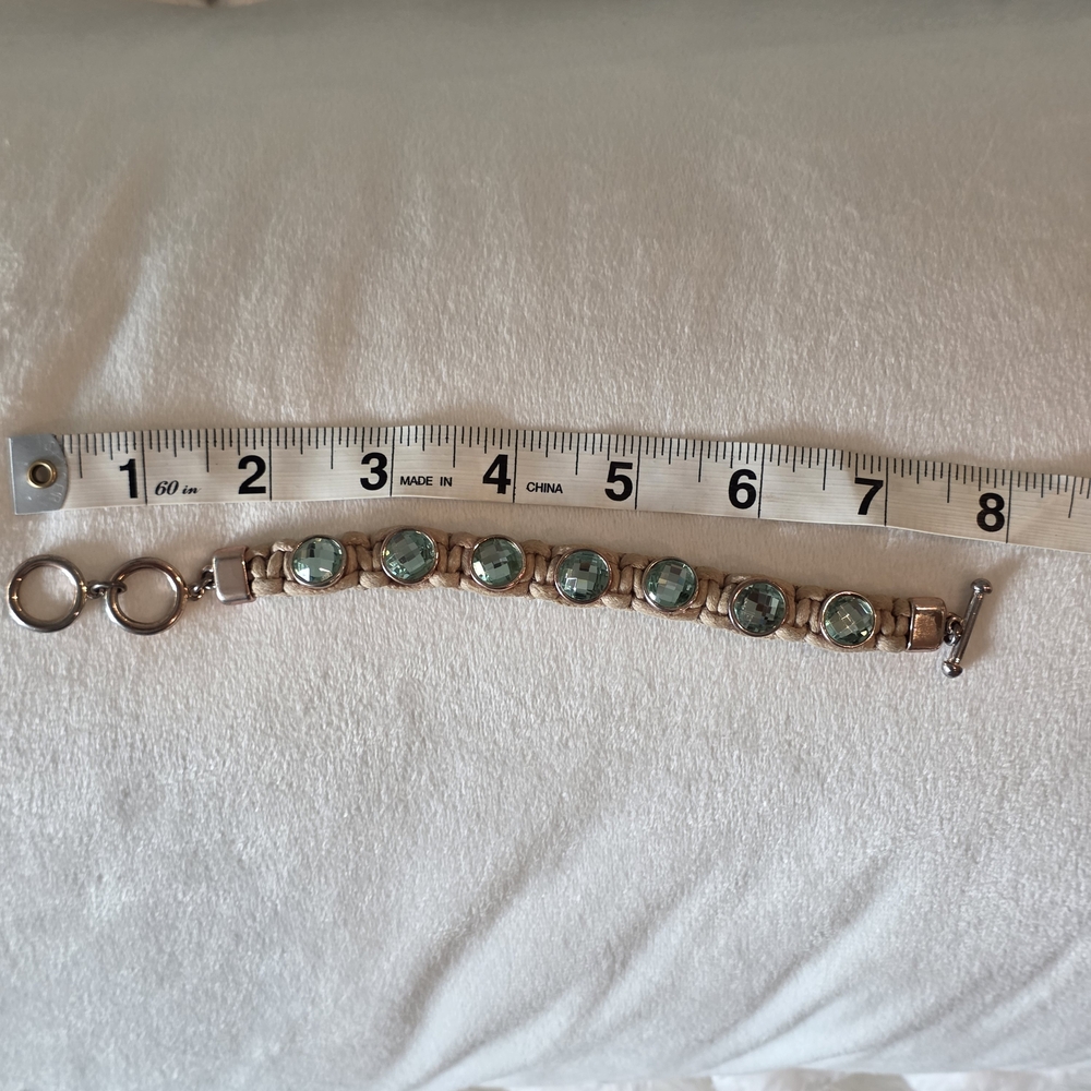 Tan Bracelet with Green Gem Accents - Picture 7 of 12